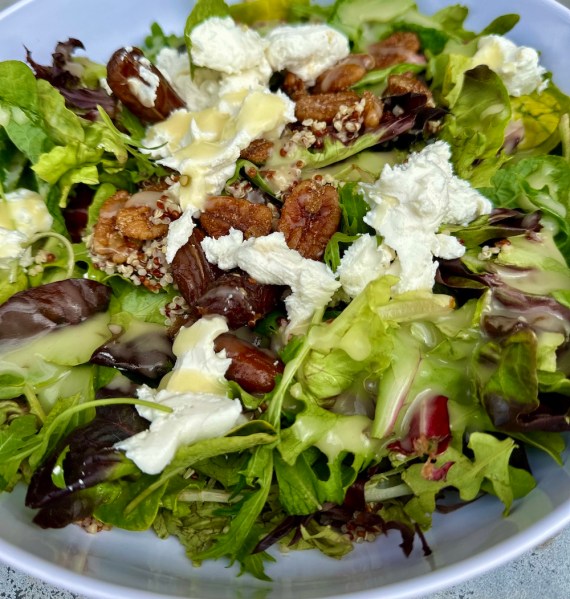 Date Salad with goat cheese, candied pecans and quinoa.